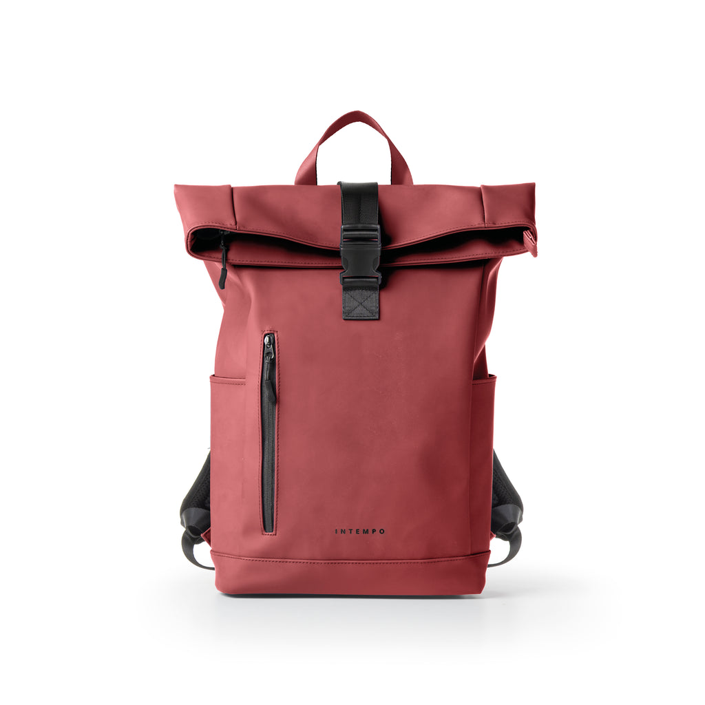 Roll-Top Drop Backpack in Rainproof Rubber - Bordeaux