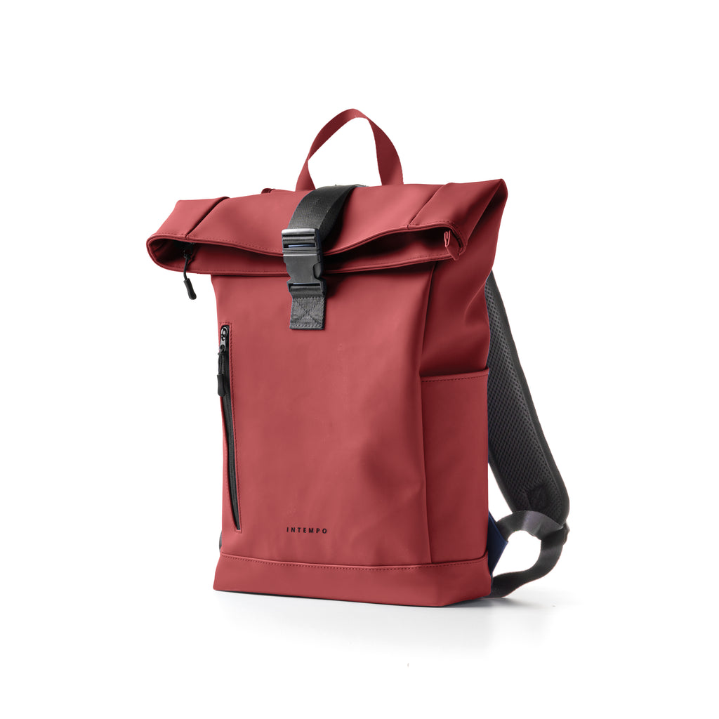 Roll-Top Drop Backpack in Rainproof Rubber - Bordeaux