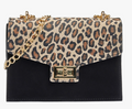 Borsa nera a tracolla con patta leopardata in pelle Milano by Fantini