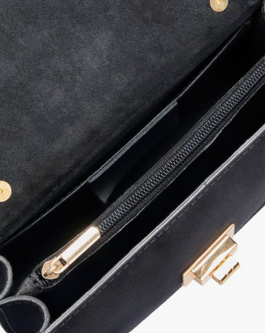 Borsa nera a tracolla con patta leopardata in pelle Milano by Fantini